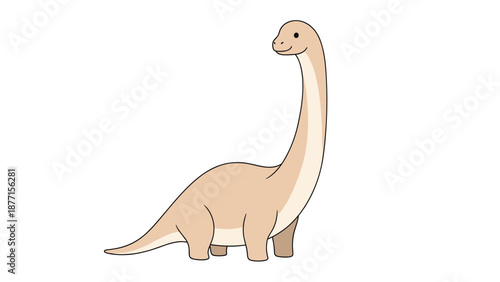 Friendly brontosaurus dinosaur illustration in soft brown tones for prehistoric animal education and kids decor.