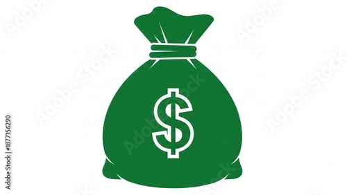 Green Money Bag Icon with Dollar Sign for Financial or Investment Concepts