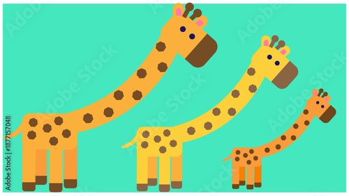 大きさの違うキリンの親子キャラクターで表現した成長・比較・ステップアップのイメージイラスト