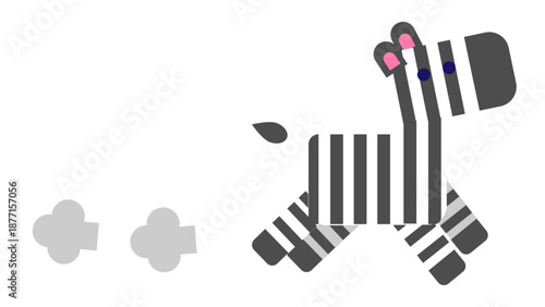 走るシマウマのキャラクターで表現したスピード・急ぐ・逃げるイメージのイラスト素材