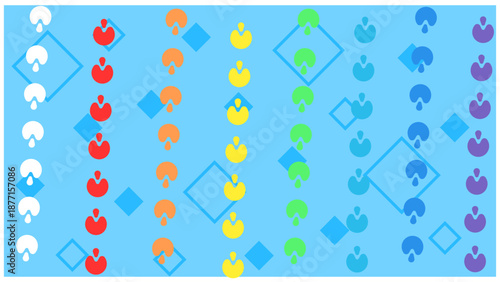 色分けされたハートや足跡などのアイコンを並べた感情・分類・比較を表現するイメージイラスト