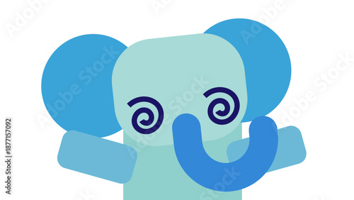 目を回したゾウのキャラクターで表現した混乱・疲労・パニック状態のイメージイラスト