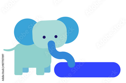 ゾウのキャラクターが長いボタンやテキストスペースを指し示す案内・説明用のイメージイラスト