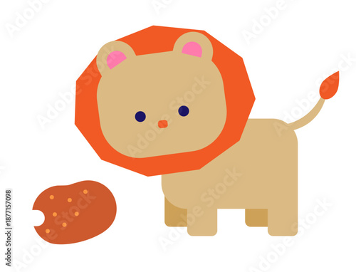 お肉を見つめるライオンのキャラクターで表現した食欲・欲求・注目のイメージイラスト