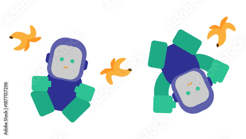 バナナを投げて喜ぶゴリラのキャラクターで表現した成功・達成・ハッピーな気分のイメージイラスト