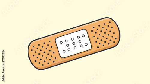 Adhesive bandage or band-aid illustration features a classic peach color with small air holes and a central pad for wound care.