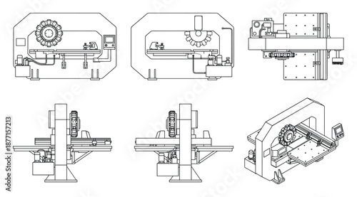 Precise Blueprint Depicting Metalworking Machinery Technical Drawings Set