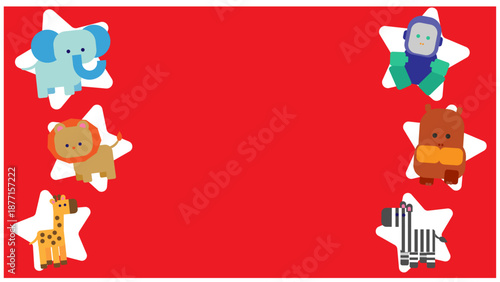 動物のキャラクターを配置したかわいいフレーム構成の背景イラスト