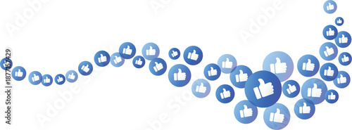 Like thumbs up approval emoji reaction icons forming a wave representing social media engagement, online approval, user engagement, popularity, communication, digital feedback design