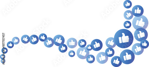 Wave of like thumbs up icons emoji button element representing social media engagement, approval, communication, satisfaction, internet, feedback, success, sharing, popularity, content design