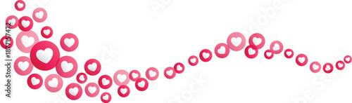 Wave of social media heart love emoji icons reactions, element for online connection, like emotion, positive communication, approval feedback, user interface design