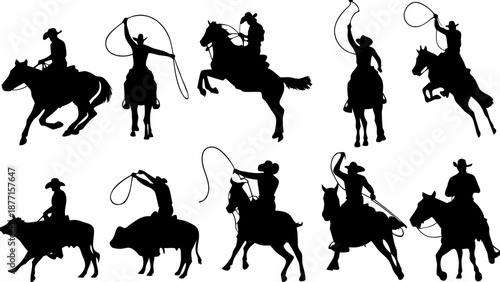 Cowboys herding cattle with lassos in western landscape