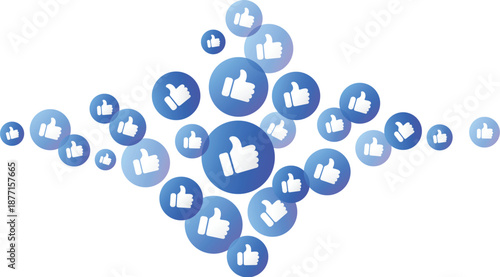 Thumbs up like button icons emoji floating, vector element representing online approval, social media activity, positive engagement, success, agreement design