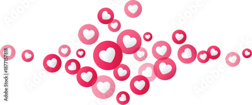 Pink love heart emojis floating element representing online positivity, reaction, emotion, engagement, approval, marketing, content, popular social media design