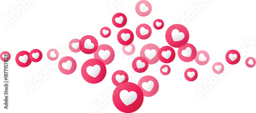 Heart emoji social media icons button floating up, element representing online likes, love reactions, communication, internet, feedback, user engagement design illustration
