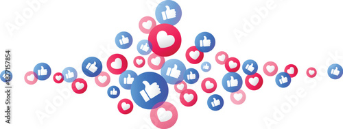 Floating emojis of thumbs up and heart icon symbol element for online emotions, engagement, social media approval, positive feedback, user engagement, viral content design