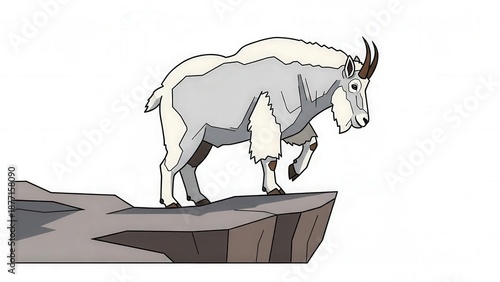Majestic White Mountain Goat Standing on Cliff Edge in Wilderness Scene