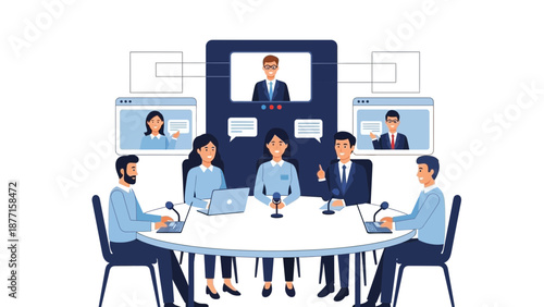 Remote Team Meeting: Diverse Professionals Connect via Video Conference