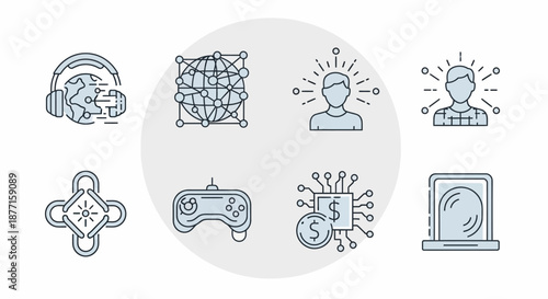 Set of Technology and Gaming Related Line Icons.
