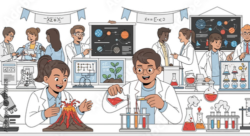 Diverse students engaging in science experiments and learning in a laboratory environment