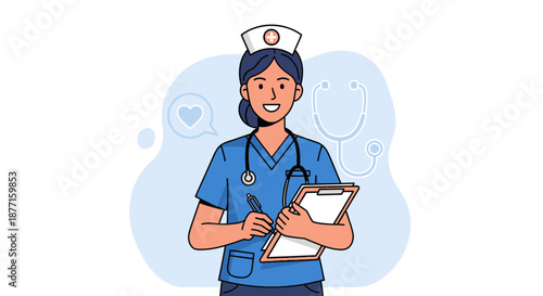 Friendly Nurse Holding Clipboard and Pen Ready to Assist Patients Health and Well-being Illustration