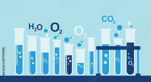 Illustration of laboratory test tubes with chemical formulas for science background