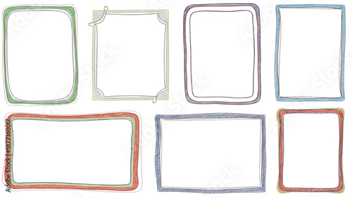 Set of colorful, hand-drawn rectangular frames and borders for designs