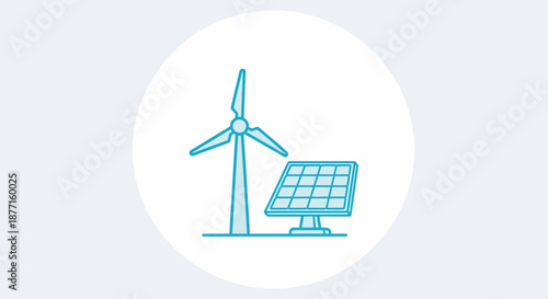 Wind Turbine and Solar Panel Representing Renewable Energy Sources.