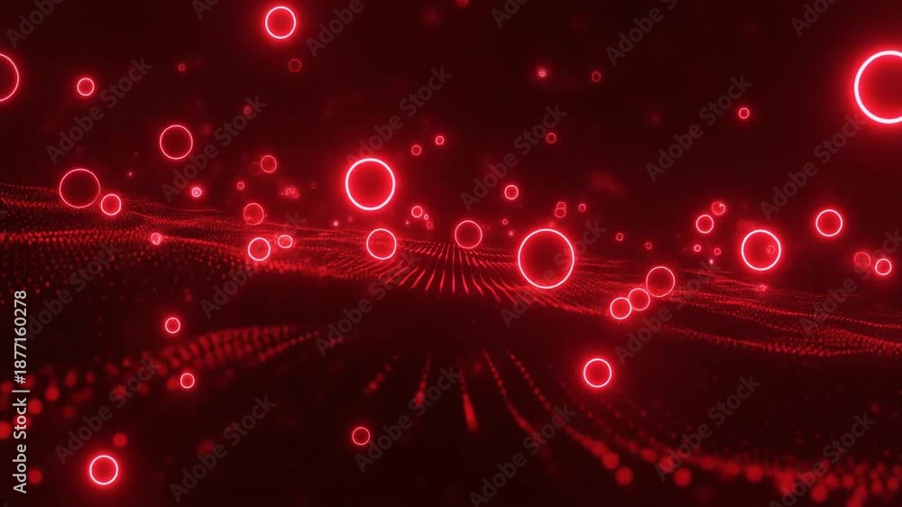 custom made wallpaper toronto digitalAbstract red glowing circles and digital wave pattern on a dark background, representing data or energy flow.