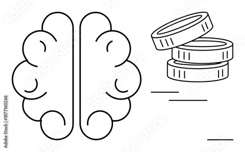Financial planning, wealth management, economic psychology, saving habits, budgeting, monetary decisions. Brain outline next to stacked coins. Financial planning and wealth management concept