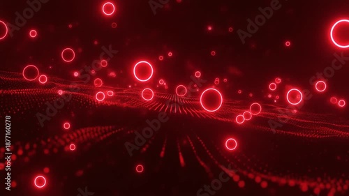 Wallpaper Mural Abstract red glowing circles and digital wave pattern on a dark background, representing data or energy flow. Torontodigital.ca