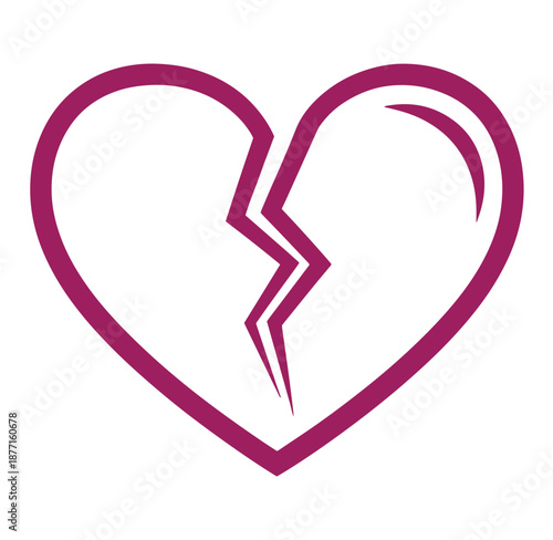 broken heart symbol with crack in the middle  heartbreak concept