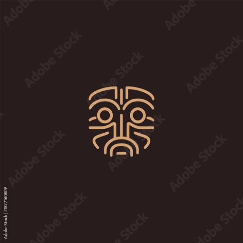 Totem mask logo in bold and symbolic simple line art style.