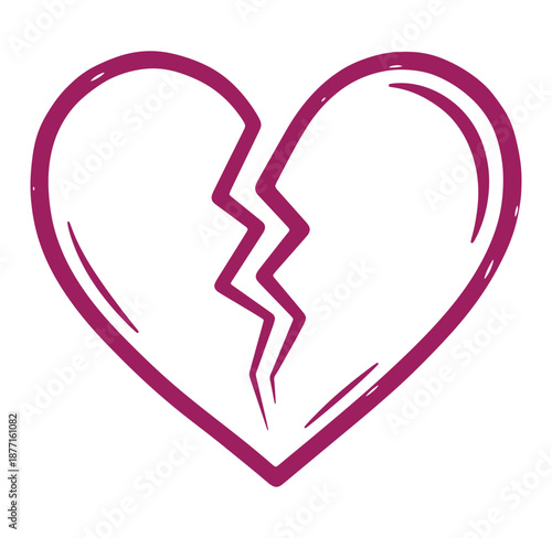 broken heart symbol with crack in the middle in pink color