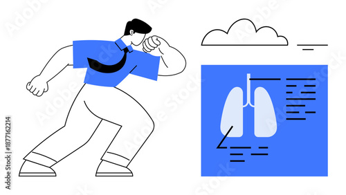 Respiratory health concept. a person examining health and a detailed lung diagram for education and awareness. Respiratory health in medicine, awareness campaigns, healthcare education, wellness