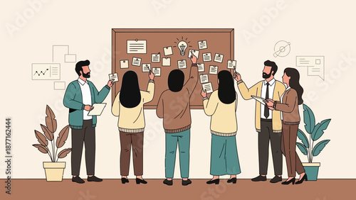 Team Brainstorming Session: Ideas and Collaboration on Bulletin Board
