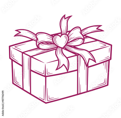 Gift box with heart shaped bow on top for valentines day or birthday