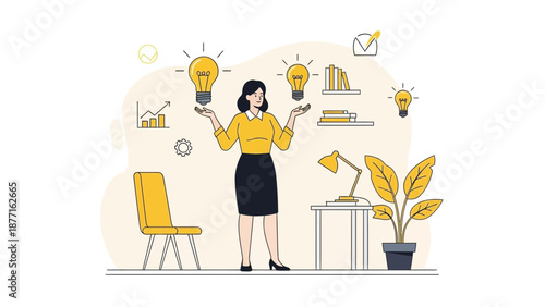 Woman juggling ideas, innovation and creativity concept