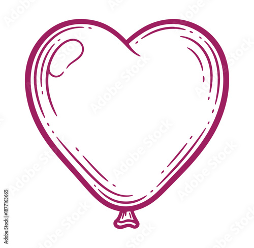 heart shaped balloon with lines and knot at bottom  valentine symbol