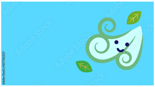 笑顔の風が吹く空色のシンプルな天気イラスト