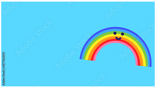 笑顔の虹がかかる空色のかわいい天気イラスト