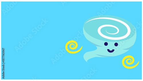 笑顔の台風が近づく空色のかわいい天気イラスト