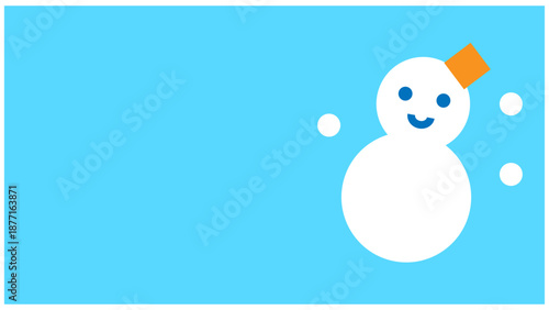 笑顔の雪だるまが立つ空色のシンプルな冬の天気イラスト
