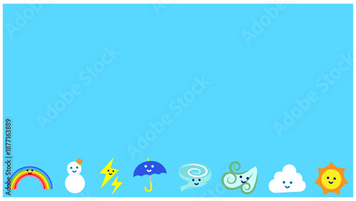 天気モチーフが並ぶかわいい知育用の背景イラスト