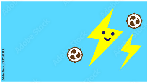 笑顔の雷が光る空色のかわいい天気イラスト