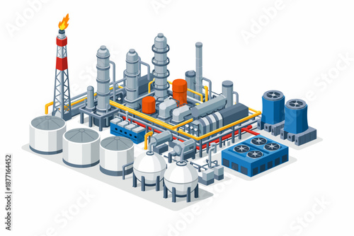 Complejo petroquímico en vista isométrica
