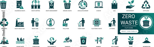 Zero Waste Eco Friendly Solid Icons for Sustainability and Plastic Free Living featuring Recycling Organic Reusable Nature Green Earth Professional Vector Set Editable