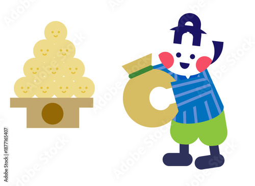 宝を持ち帰った桃太郎と財宝を描いた日本昔話のかわいいイラスト