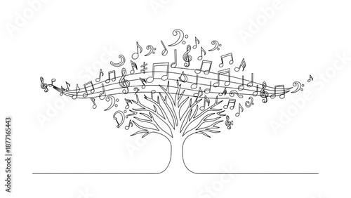 Musical Tree with Notes and Staves Creative Line Art