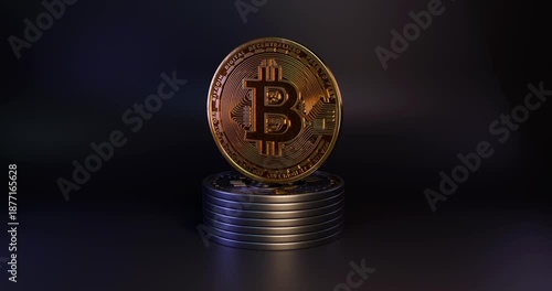 Rotating Bitcoin Coin Above Silver Coins Stack Animation